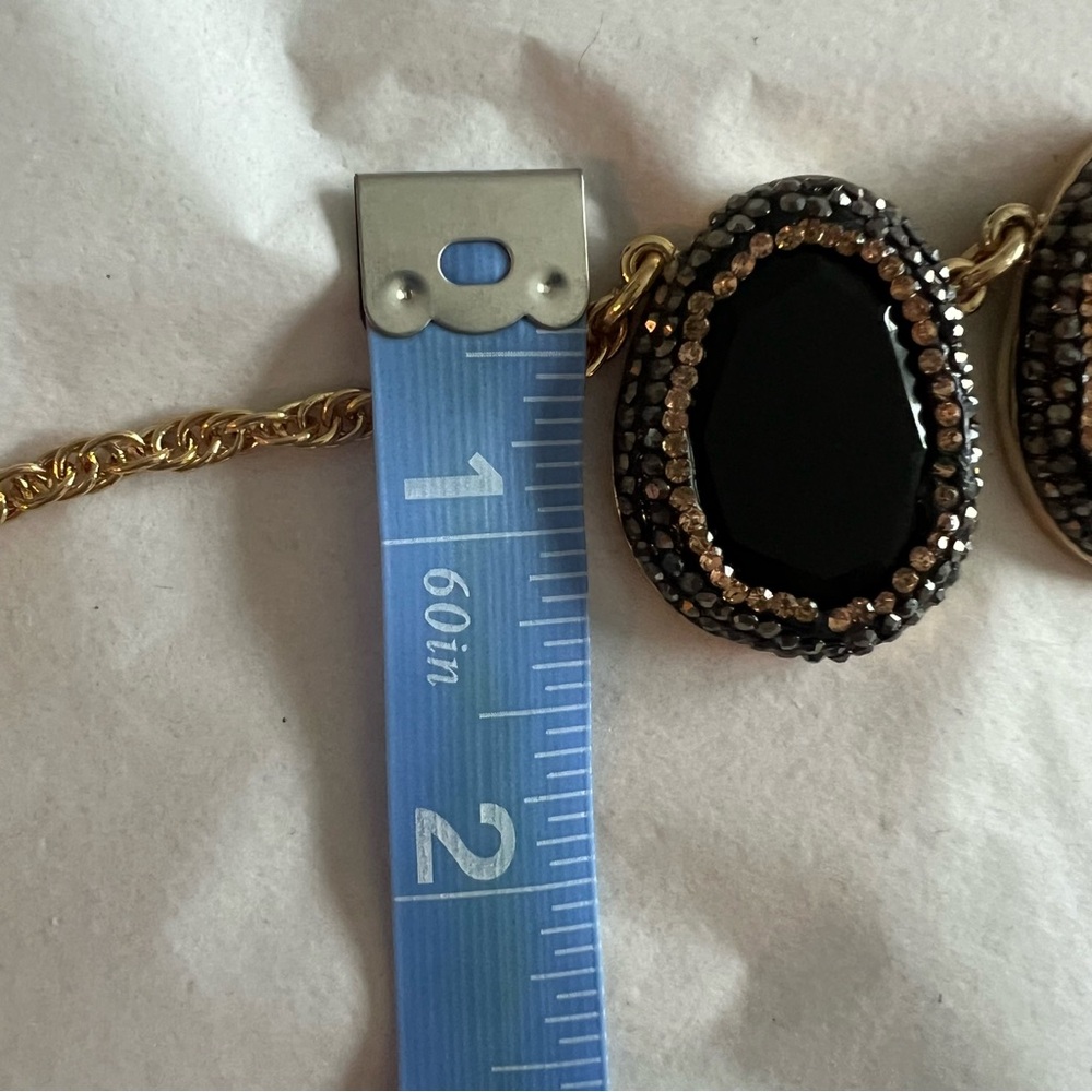 Talbots Black stone gold necklace w/ black & rose gold crystal edging. Statement - Picture 4 of 6